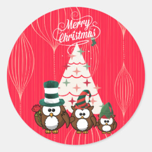 Sticker Rond Joyeux Noël de la famille Owl