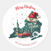 Sticker Rond Joyeux Noël de l'État de New York, coutume des Fêt (Devant)