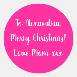 Sticker Rond Joyeux Noël de Maman Hot Pink tag cadeau