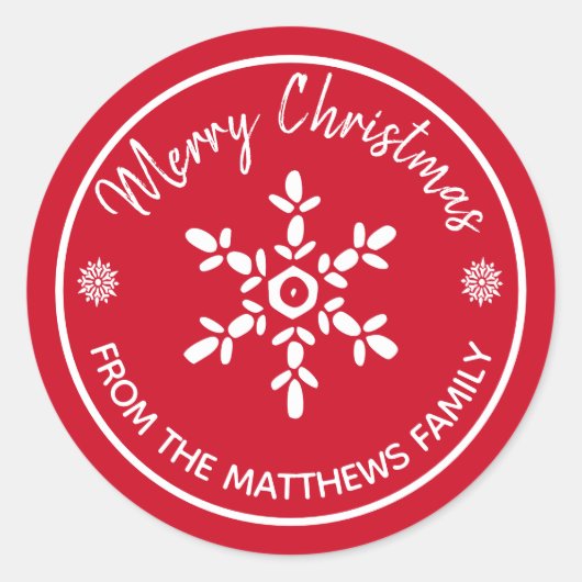 Sticker Rond Joyeux Noël de : Nom personnalisé Snowflake (Devant)