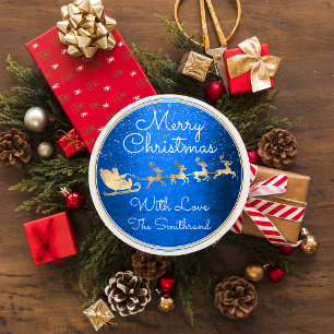 Sticker Rond Joyeux Noël de Père Noël Reindeer bleu nuit