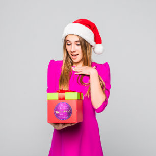 Sticker Rond Joyeux Noël de Père Noël Reindeer rose nuit