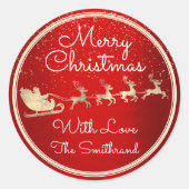 Sticker Rond Joyeux Noël de Père Noël Reindeer Rouge clair (Devant)
