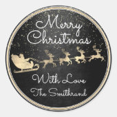 Sticker Rond Joyeux Noël de Père Noël Reindeer Sleight Black (Devant)