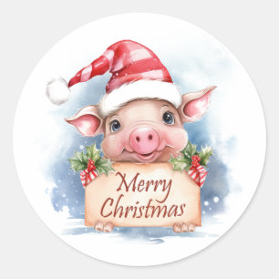 Sticker Rond Joyeux Noël de porc