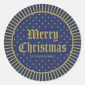 Sticker Rond Joyeux Noël Décoratif Bleu Élégant (Devant)