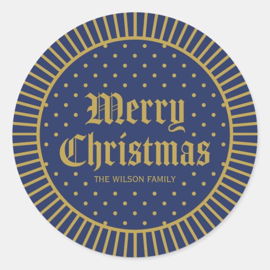 Sticker Rond Joyeux Noël Décoratif Bleu Élégant (Devant)