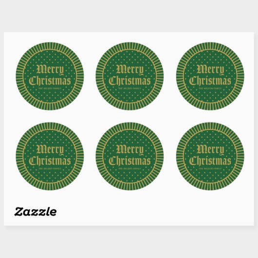 Sticker Rond Joyeux Noël Décoratif Classique Vert (Feuille)