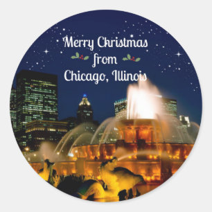 Sticker Rond Joyeux Noël depuis Chicago, Illinois