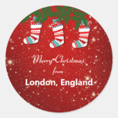 Sticker Rond Joyeux Noël depuis Londres, Angleterre (Devant)