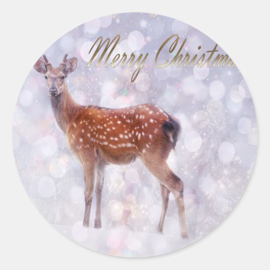 Sticker Rond Joyeux Noël des amis des cerfs en neige (Devant)