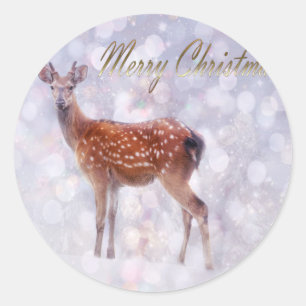 Sticker Rond Joyeux Noël des amis des cerfs en neige