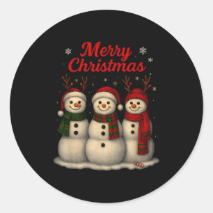 Sticker Rond Joyeux Noël Dessin de Bonhomme de Neige Mignon
