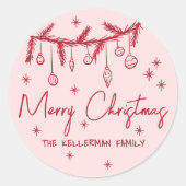 Sticker Rond Joyeux Noël Dessiné à la Main avec Caractère (Devant)