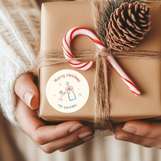 Sticker Rond Joyeux Noël dessiné à la main avec fantaisie 