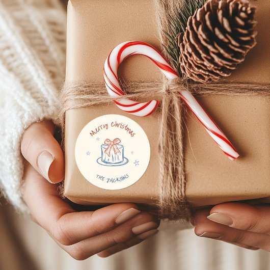 Sticker Rond Joyeux Noël dessiné à la main de manière fantaisis