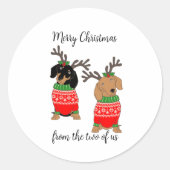 Sticker Rond Joyeux Noël Deux Dachshunds Jumelés (Devant)