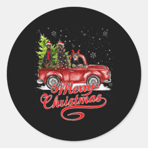 Sticker Rond Joyeux Noël Doberman Chiens Lover Père Noël Reinde