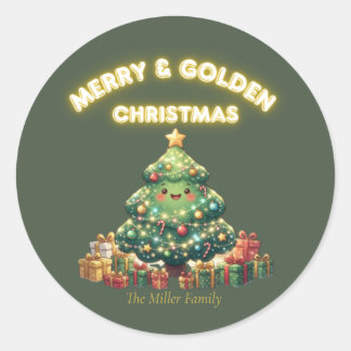 Sticker Rond Joyeux Noël doré et brillant