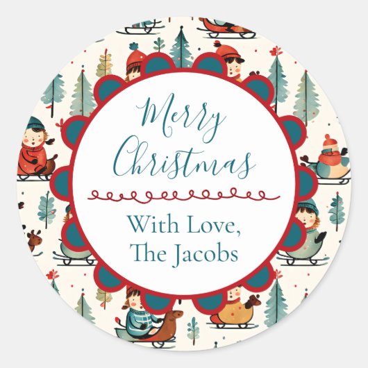 Sticker Rond Joyeux Noël | Dormir Enfants Noël (Devant)