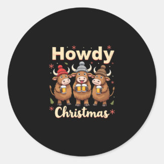 Sticker Rond Joyeux Noël Drôle de Vache Highland Cow Xmas Amate