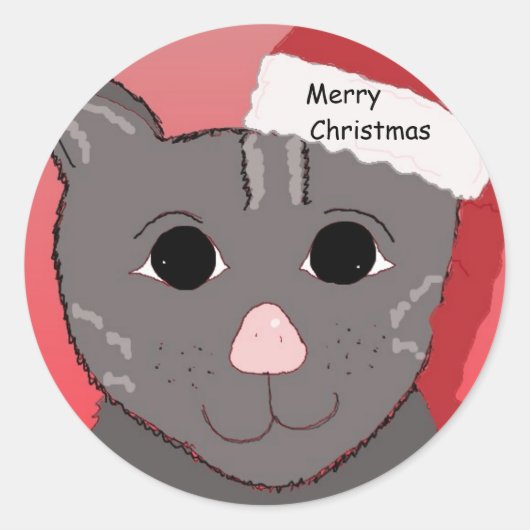 Sticker Rond Joyeux Noël du chat (Devant)