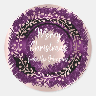 Sticker Rond Joyeux Noël du nom Purple Rose Wreath