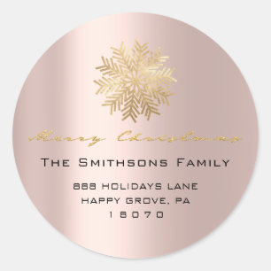 Sticker Rond Joyeux Noël du nom Rose Gold RSVP Snowflake