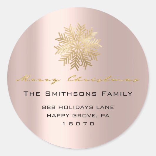 Sticker Rond Joyeux Noël du nom Rose Gold RSVP Snowflake (Devant)