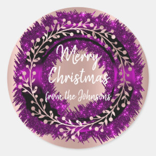 Sticker Rond Joyeux Noël Du Nom Rose Rose Winter Wreath