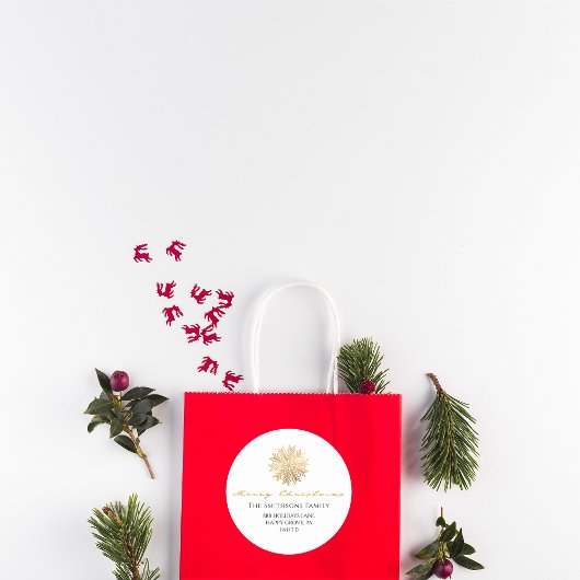 Sticker Rond Joyeux Noël du nom Whisky Gold RSVP Snowflake
