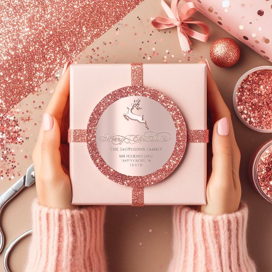 Sticker Rond Joyeux Noël du Rose RSVP Deer Pink