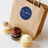 Sticker Rond Joyeux Noël Écriture Bleu Marine Personnalisé