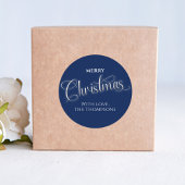 Sticker Rond Joyeux Noël Écriture Bleu Marine Personnalisé