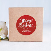 Sticker Rond Joyeux Noël Écriture Rouge Personnalisé