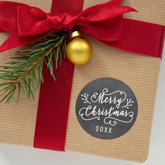 Sticker Rond Joyeux Noël écriture tableau noir rustique