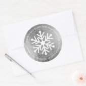 Sticker Rond Joyeux Noël éditable flocon de neige argent blanc (Enveloppe)