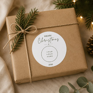 Sticker Rond Joyeux Noël élégant Logo personnalisé Entreprise