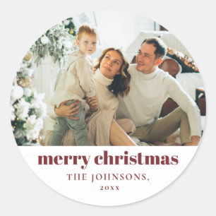 Sticker Rond Joyeux Noël Elégant moderne Custom Red