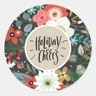 Sticker Rond JOYEUX NOËL Élégant Moderne Floral Funky Sombre Lu