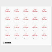 Sticker Rond Joyeux Noël Élégant Script rouge | Balise cadeau (Feuille)