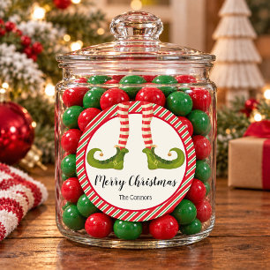 Sticker Rond Joyeux Noël Elfe Jambes Rayures Fêtes