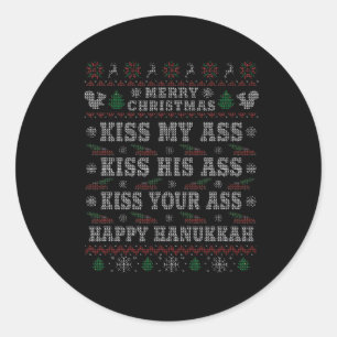 Sticker Rond Joyeux Noël Embrasse Mon Hanoukka Joyeux