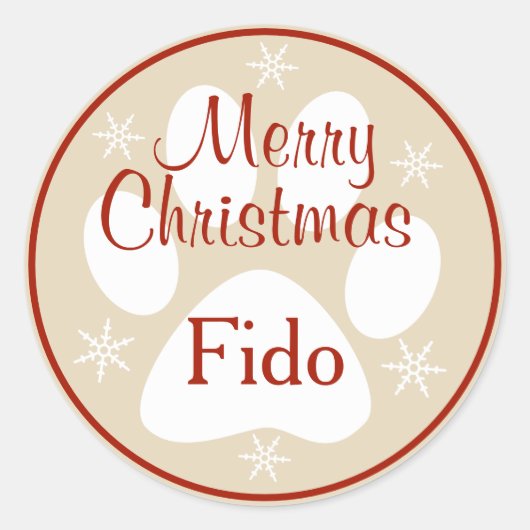 Sticker Rond Joyeux Noël Empreinte de patte Snowflakes Nom de l (Devant)