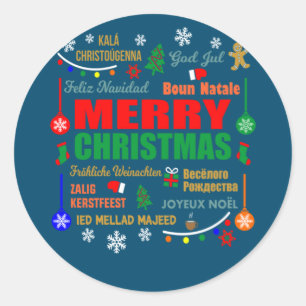 Sticker Rond Joyeux Noël en différentes langues Noël