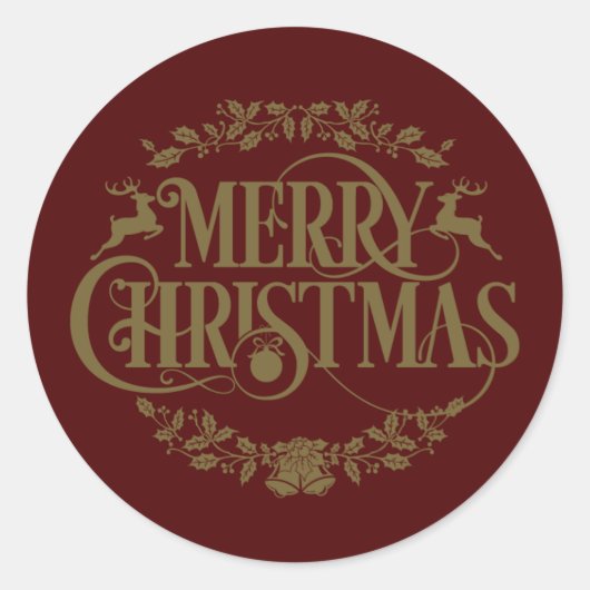 Sticker Rond Joyeux Noël en or Script (Devant)