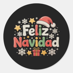 Sticker Rond Joyeux Noël espagnol mexicain Merry Christmas Xmas