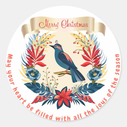 Sticker Rond Joyeux Noël et Bonne Année ! 20XX Oiseau bleu (Devant)