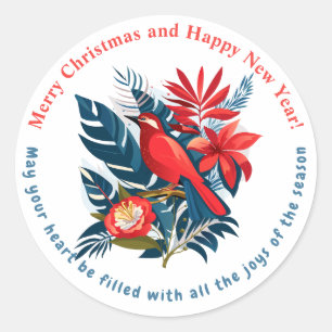 Sticker Rond Joyeux Noël et Bonne Année ! 20XX Red Bird