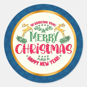 Sticker Rond Joyeux Noël et Bonne Année Fête de fin d'année
